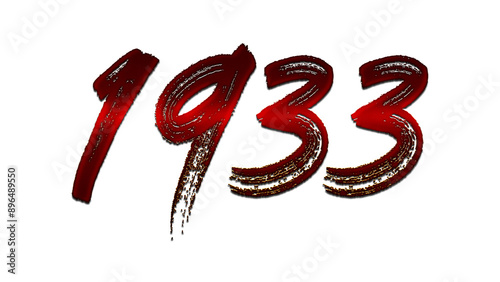 3D blood red number design of 1933 on white background.