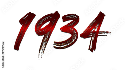 3D blood red number design of 1934 on white background.