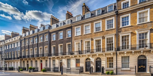 Panoramic view of elegant Georgian townhouses in Westminster, London, Georgian, townhouse, property, architecture, London