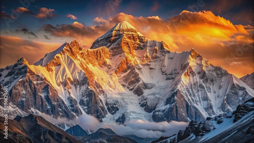 Grandiose view of Lhotse peak (8516 m) at sunset in the beautiful Himalayas of Nepal , Lhotse, peak, mountain, sunset