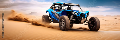 Power and Performance Unleashed: A Spectacular Display of an Electric Blue Dune Buggy Conquering the Desert