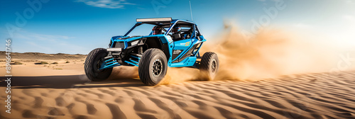 Power and Performance Unleashed: A Spectacular Display of an Electric Blue Dune Buggy Conquering the Desert