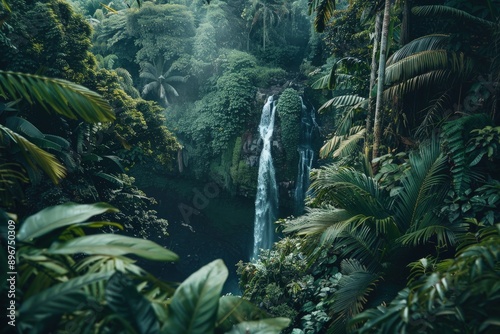 Captivating Gitgit Waterfall in Bali, Lush Tropical Foliage and Serene Pool