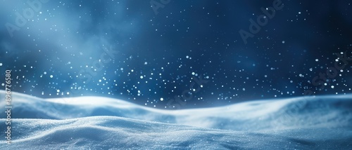 Serene Winter Wonderland with Falling Snowflakes Under a Starry Night Sky