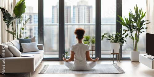 Creating a serene home yoga environment involves selecting a quiet indoor location with calming urban scenery. This peaceful setting is ideal for a rejuvenating and introspective yoga session