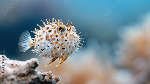 A pufferfish inflated into a spiky ball, displaying its poisonous spines.