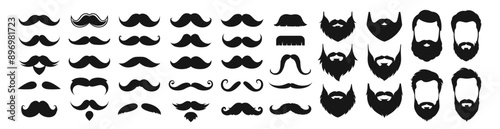 Mustache and beard icon set vector. Sillhouettes of moustache vector collection isolated on transparent background