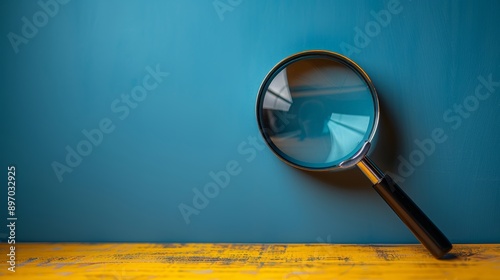 Magnifying glass focusing on a terminology word on yellow background with copy space