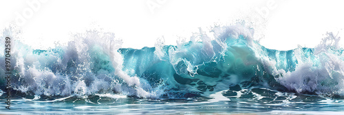 Blue ocean wave splashing, cut out