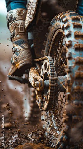 Dirt Bike Adventures: Muddy Detail After a Dynamic Race 