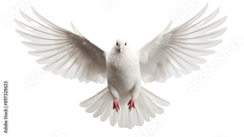 Beautiful white dove flying transparent background.