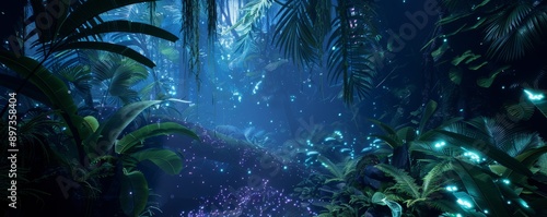 Alien jungle with bioluminescent plants, 4K hyperrealistic photo