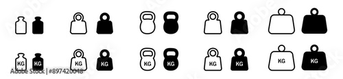 Weight icon set. Kg bell logo. Dumbbell weight sign. Fitness massa elements.vector icons.