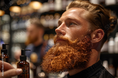 A man using a beard oil for grooming.