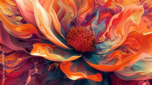 Beautiful abstract colorful flower design, vibrant hues, swirling patterns, intricate details, generative AI, close-up view,