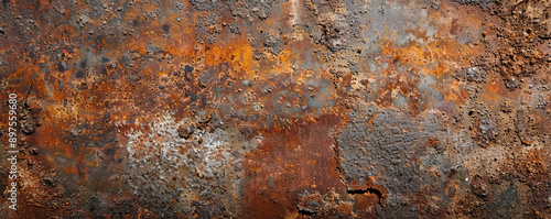 An old metal background with intricate rust patterns and weathered textures, showing the effects of time.