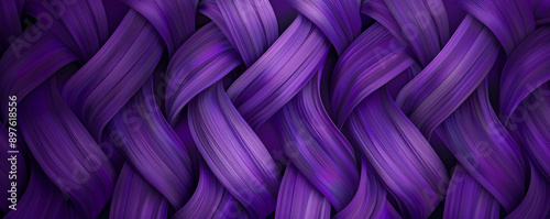 A deep purple background featuring a pattern of interlocking lines, adding complexity and depth to the design.