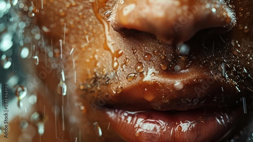 Close-up of a gym-goer s sweat dripping during an intense workout detailed textures and precision