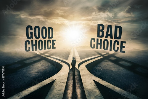 good or bad choice concept, business ethics for businessman decision maker strategy analysis positive thinking right solution psychology direction choose for best management of company dilemma goal