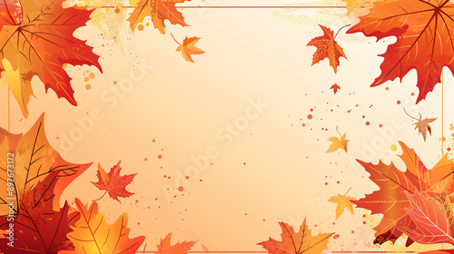 Autumn leaves create a border against an orange backdrop as they fall