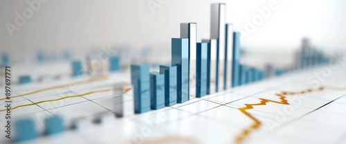 Pristine white background featuring a bar graph with a sudden increase in stock values, indicating remarkable market growth.