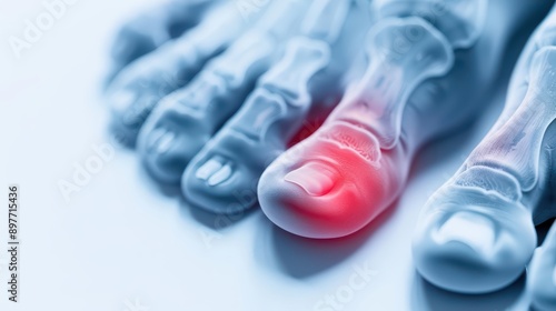 A detailed depiction of toes with a red highlight around the painful area, symbolizing toe pain and emphasizing the sharp, localized discomfort, banner, with copy space