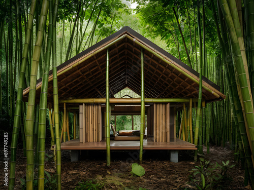 Una casa ecológica hecha con cañas de bambú en la selva 