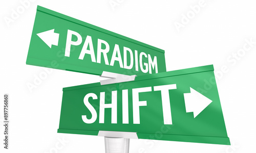 Paradigm Shift Two Green Road Street Signs New Change Direction 3d Illustration