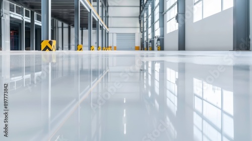 Seamless epoxy resin floor with a glossy finish, strong and smooth surface, durable and protective, perfect for decorative industrial applications