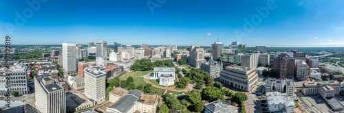 Aerial view of capitol square in Richmond with Virginia state capital, executive mansion, department of agriculture, old city hall, skyline