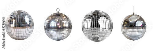 Collection of disco ball isolated on transparent background. Generated Ai