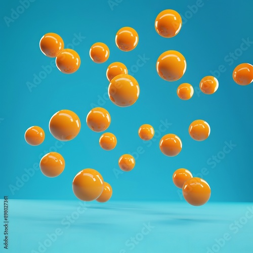 3d render illustration for advertising. Falling orange balls in the blue background.