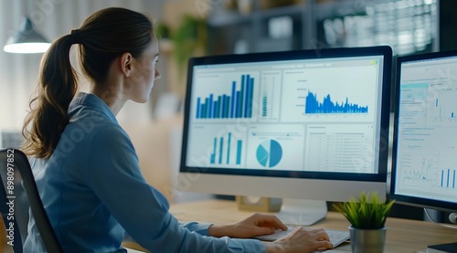 a government employee using a grp software to report on public spending. cost calculation through statistical data analysis.