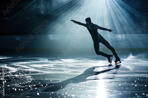 A figure skater executing a graceful spin on ice, Professional sport photography, --ar 3:2 Job ID: b72fa66c-6a04-47dd-b99c-efc4774d6cfe