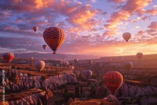 Hot Air Balloons Soaring Over Cappadocia at Sunset