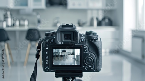 The Camera Is Focused on the Interior of a Modern Kitchen, Capturing Every Detail