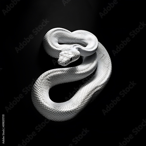 White albino snake isolated on black background