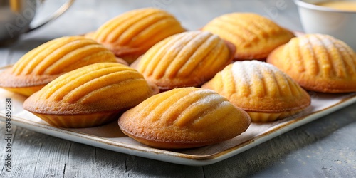 Freshly baked madeleine cake Madeleines with glaze French sponge biscuits AI-Created Content