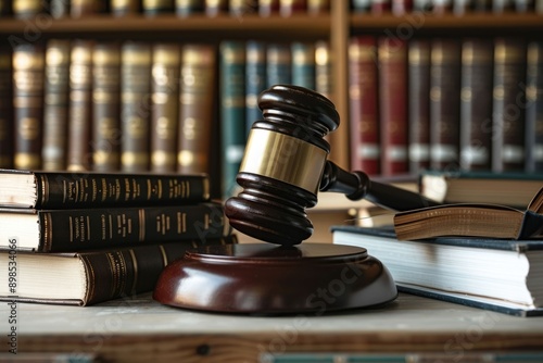 democracy law books and a judge gavel on desk in the library. concept of democracy education.