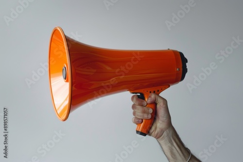 Hand holding an orange megaphone