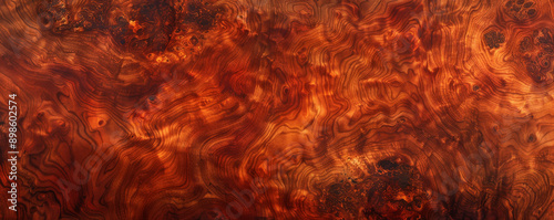 A premium redwood burl backdrop with unique grain patterns and warm, reddish tones, perfect for high-quality presentations.