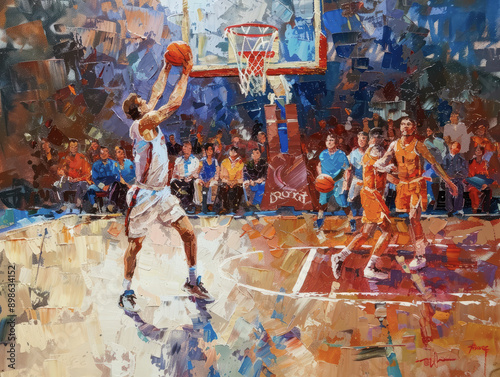 Basketball Player Dunking Abstract Painting