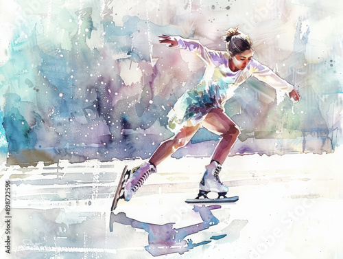 Watercolor Figure Skater in Motion