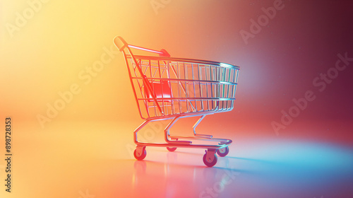 Lifelike 3D render of a shopping cart logo with a modern design and high-quality textures, shown against a neutral, gradient background 