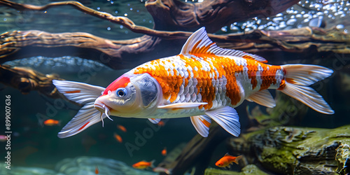 Koi nadando em um lago decorativo