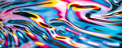 Oil sheen creating rainbow effects on water, aqua, colorful abstraction