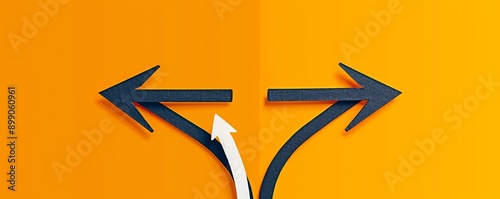 Split decision, two arrows pointing different directions, flat design illustration