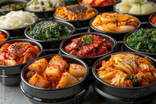 many kind of korean side dishes on white background