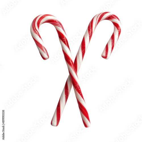 Two red and white candy canes crossed over each other.