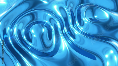 Liquid blue chrome waves background, shiny and lustrous metal pattern texture, silky 3D illustration.